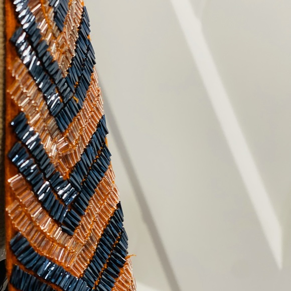 open back sparkle beads on center strap, pumpkin orange maxi dress knit stretchy - Picture 4 of 11